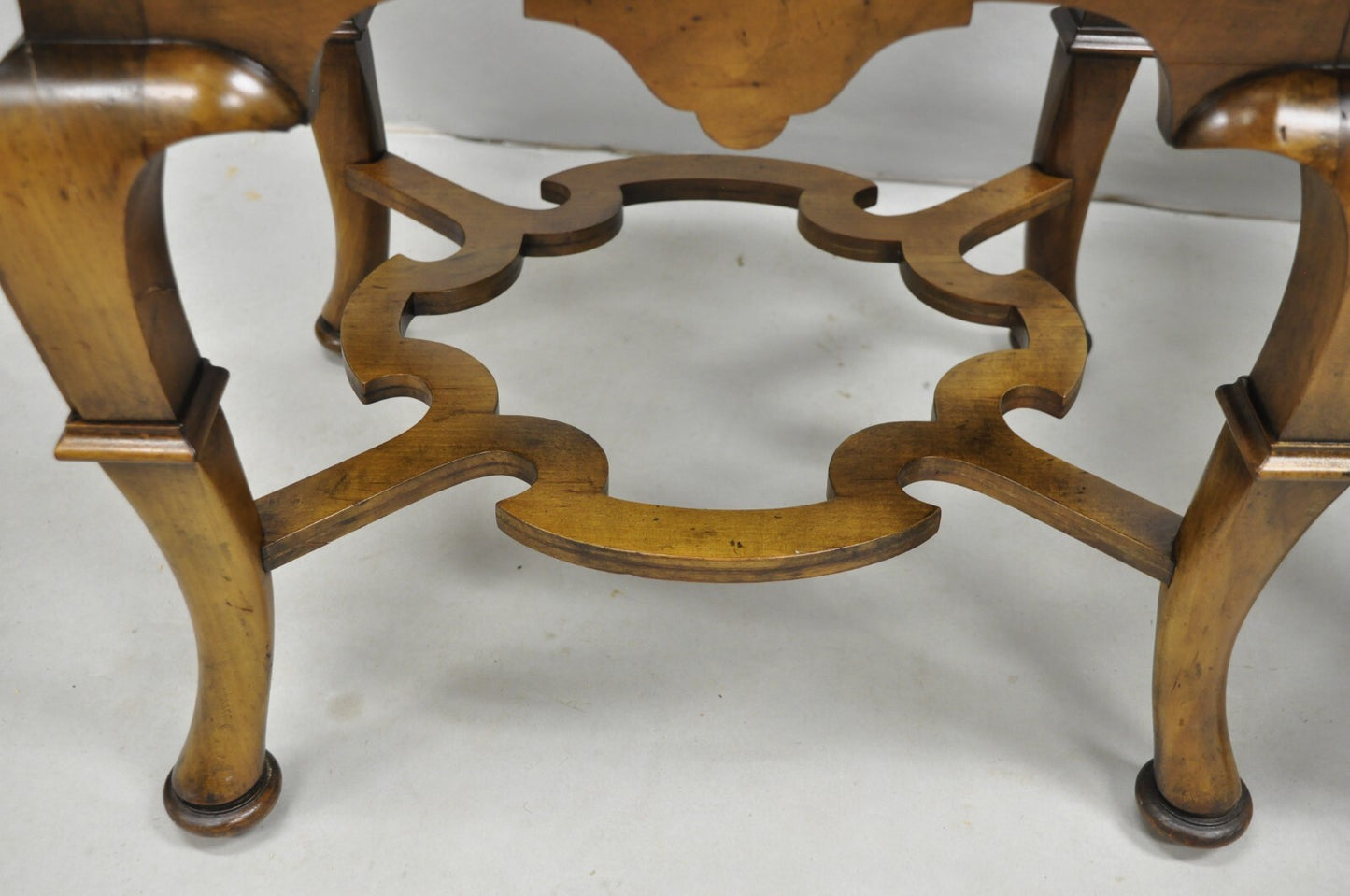 Vintage Baker Regency Style Burlwood Walnut Low Side End Tables - a Pair