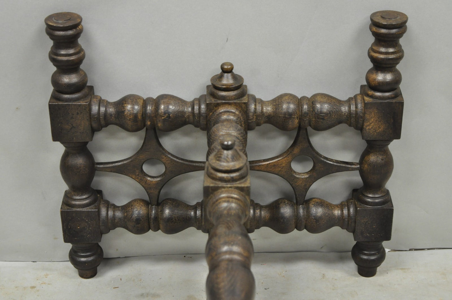 Vintage Gothic Renaissance Wooden Fretwork Rectangular Glass Top Coffee Table