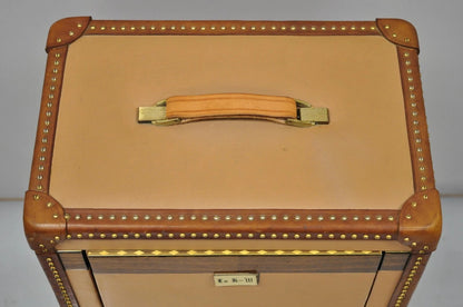 Vintage Custom Italian Leather Toiletry Box Case Travel Trunk w/ Brass Nail Trim