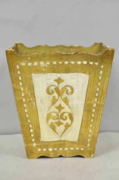 Vintage Italian Florentine Hollywood Regency Gilt Giltwood Wastebasket Trash Can