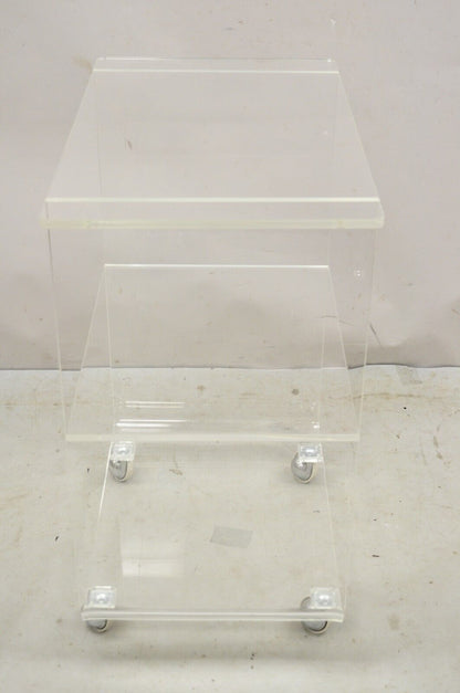 Vintage Clear Lucite Acrylic Mid Century Modern Rolling Bar Cart Side Table