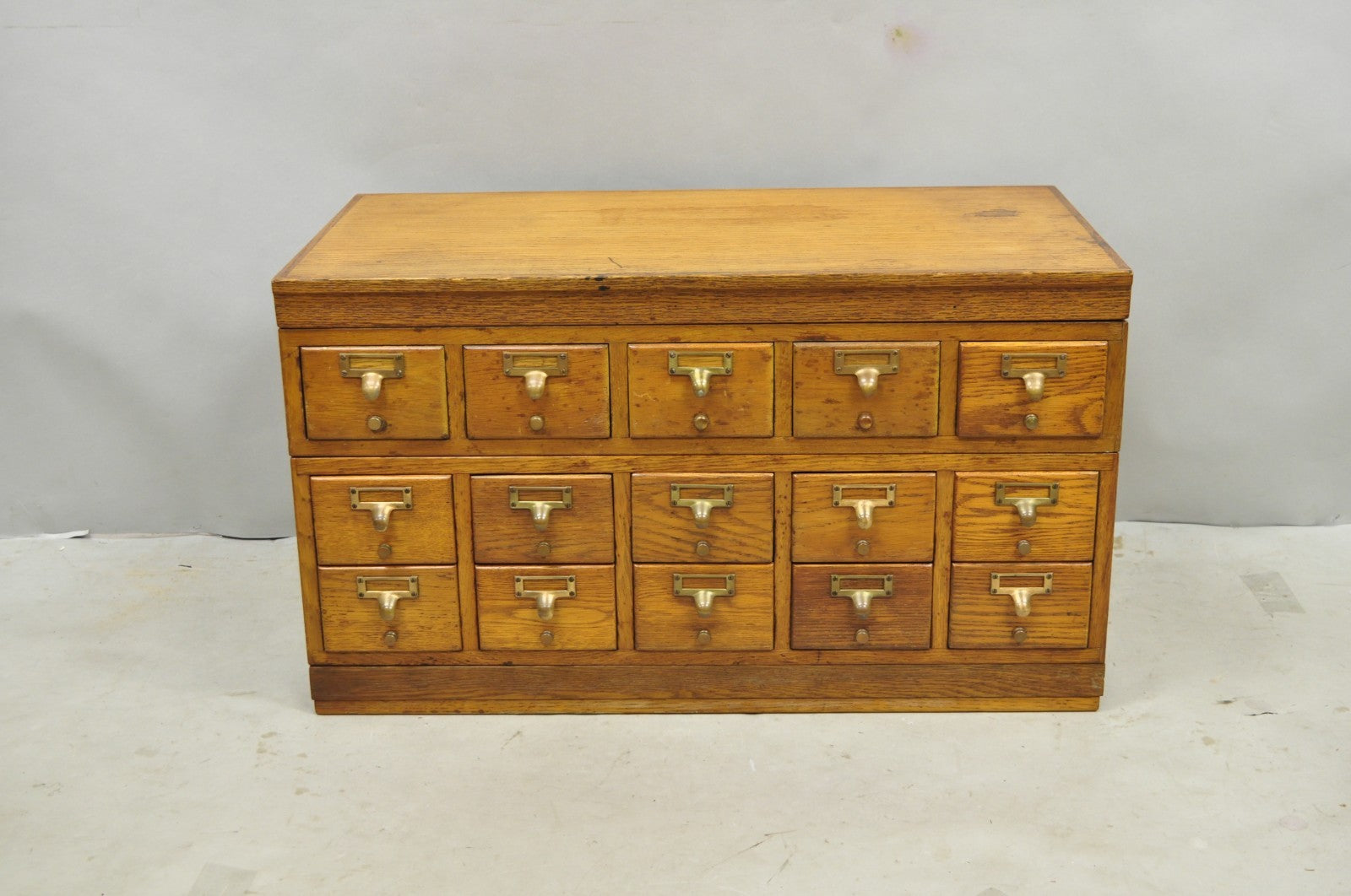 Antique Arts & Crafts Library 15 Drawer Mission Oak Stacking Card File Cabinet