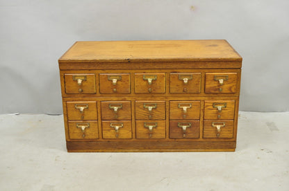 Antique Arts & Crafts Library 15 Drawer Mission Oak Stacking Card File Cabinet