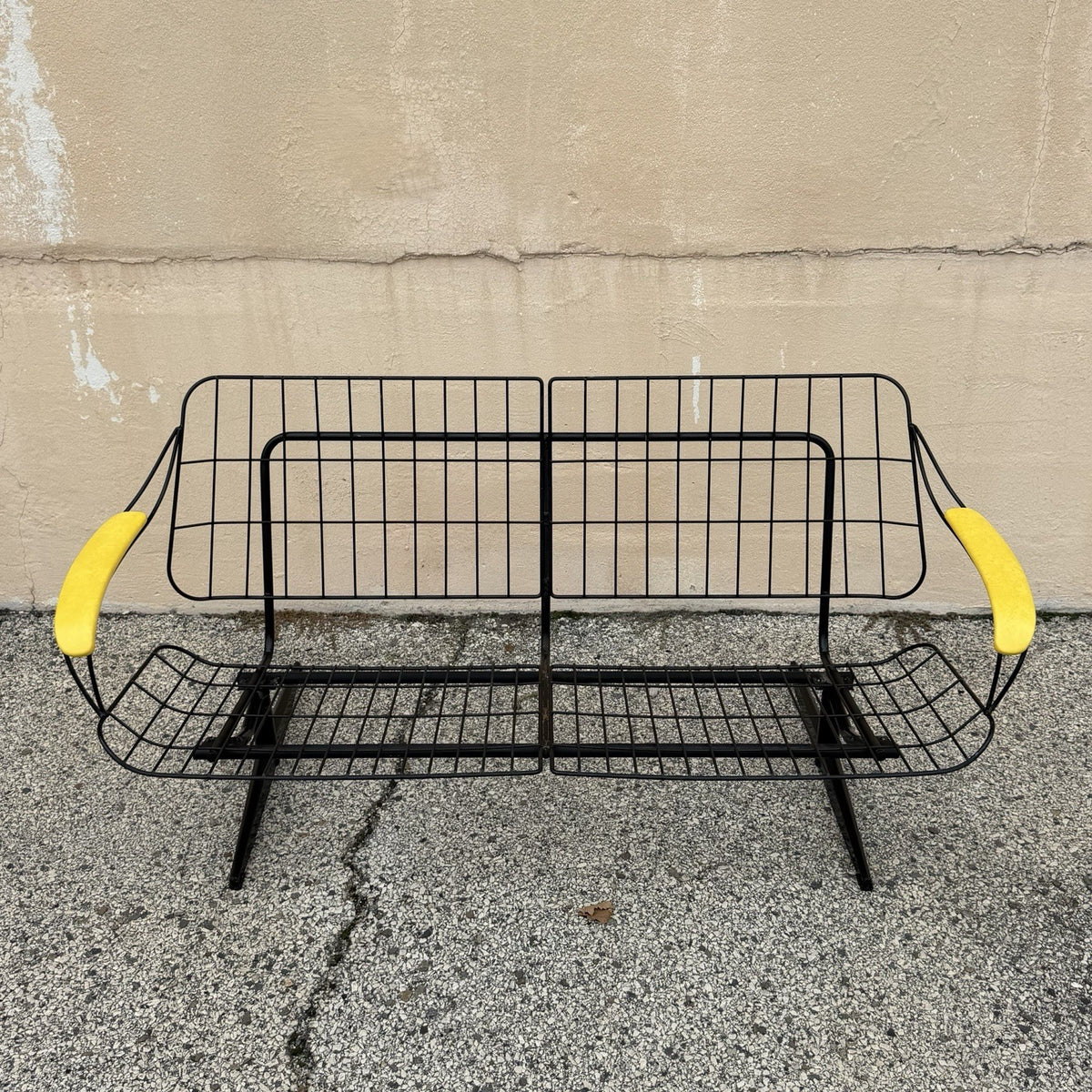 Vintage Homecrest Mid Century Modern Wire Metal Sofa w/ Yellow Vinyl Cushions