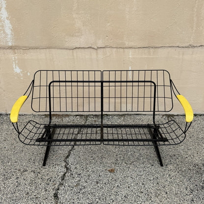 Vintage Homecrest Mid Century Modern Wire Metal Sofa w/ Yellow Vinyl Cushions