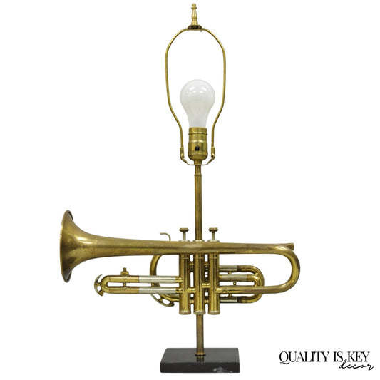 Vintage Hollywood Regency Emperor Brass Trumpet Horn Repurposed Table Lamp