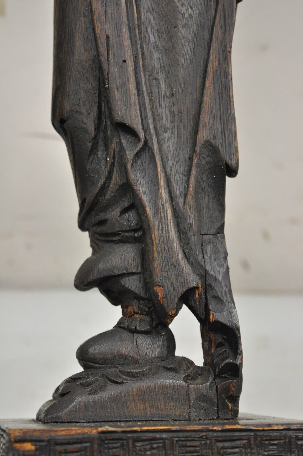 Antique Japanese Samurai Warrior Figural Carved Wood Smoking Stand Side Table