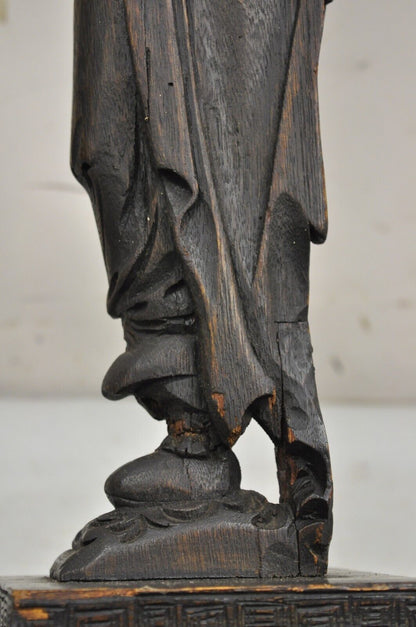 Antique Japanese Samurai Warrior Figural Carved Wood Smoking Stand Side Table