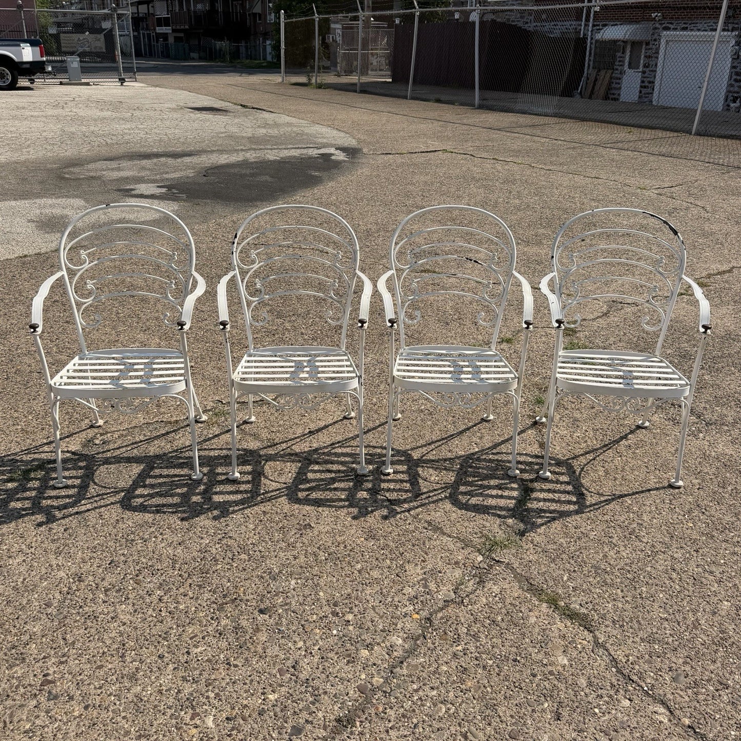 Wrought Iron Scrolling Patio Dining Arm Chairs by Crown Leisure - Set of 4