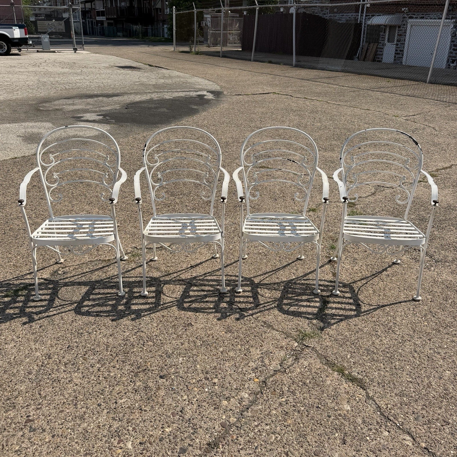 Wrought Iron Scrolling Patio Dining Arm Chairs by Crown Leisure - Set of 4