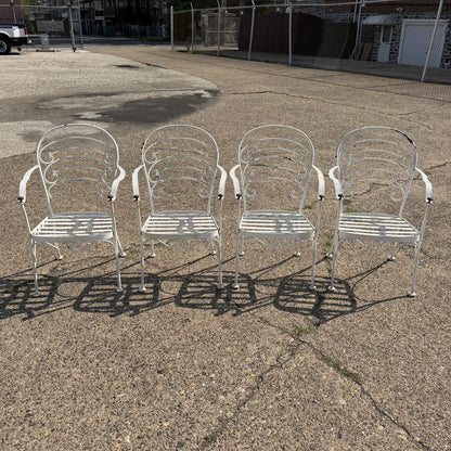 Wrought Iron Scrolling Patio Dining Arm Chairs by Crown Leisure - Set of 4