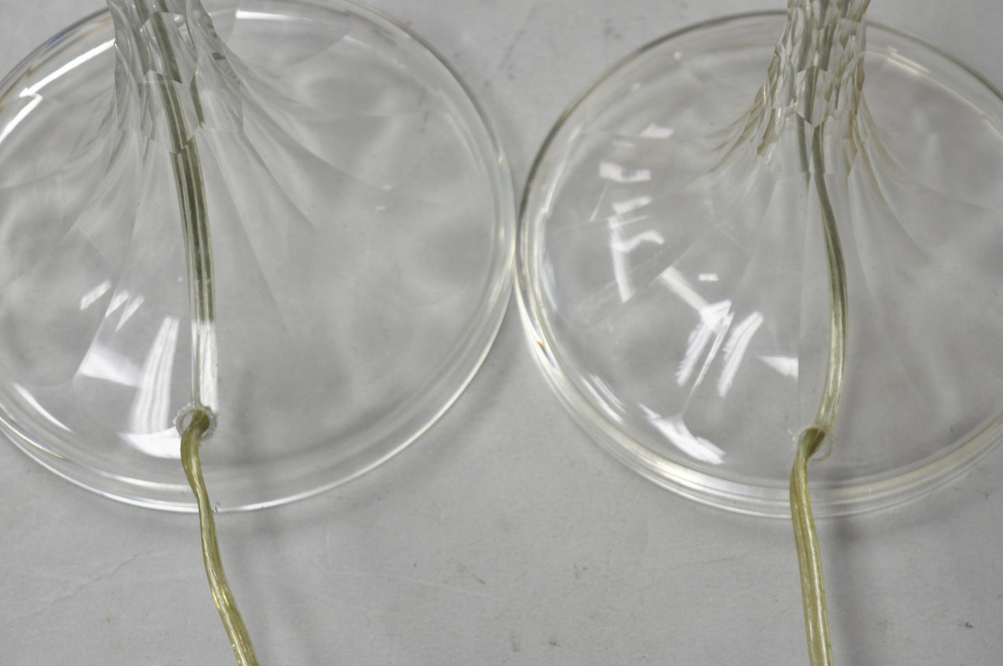 Antique Art Deco Diamond Cut Glass Column Small Petite Boudoir Table Lamps Pair