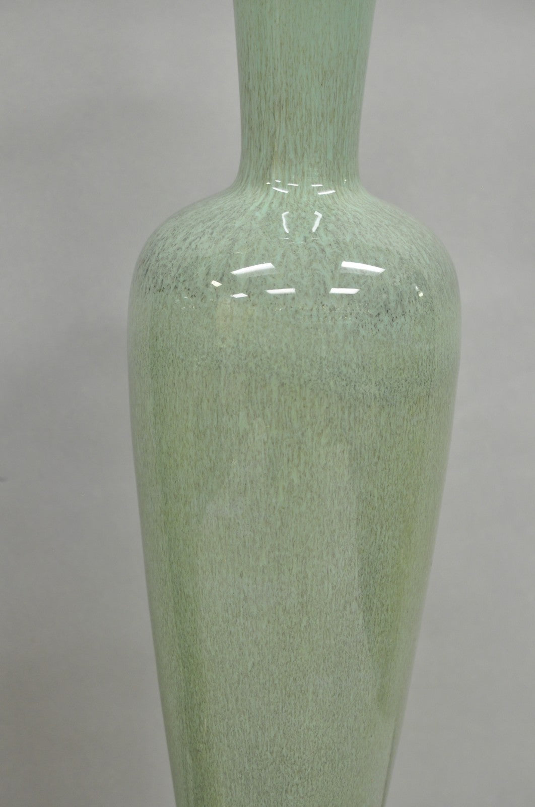 Vintage Mid Century Modern Celadon Green Porcelain Sinuous Urn Table Lamp - Pair