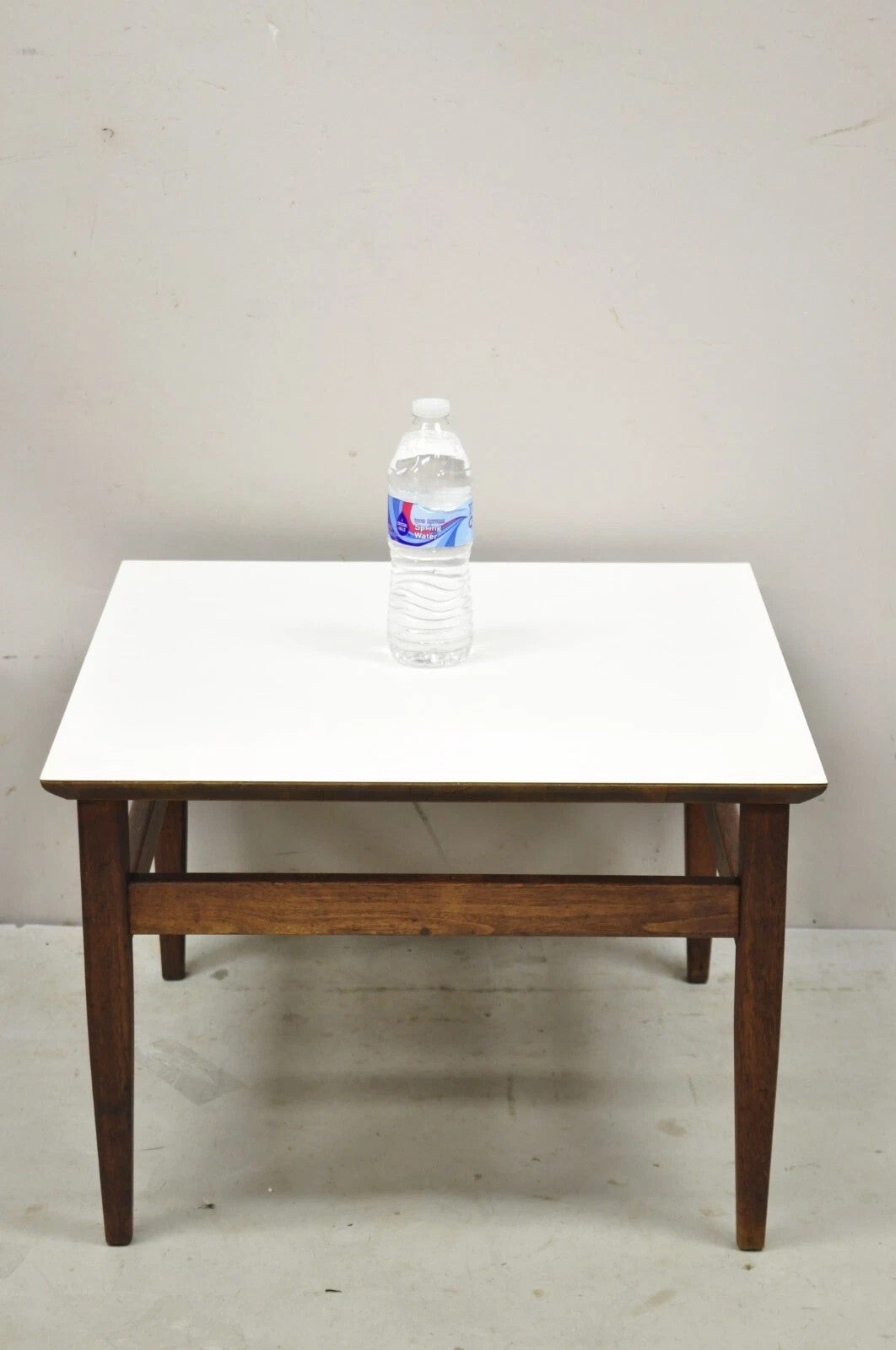 Vintage Mid Century Modern Walnut Base Laminate Top Low Side Tables - a Pair
