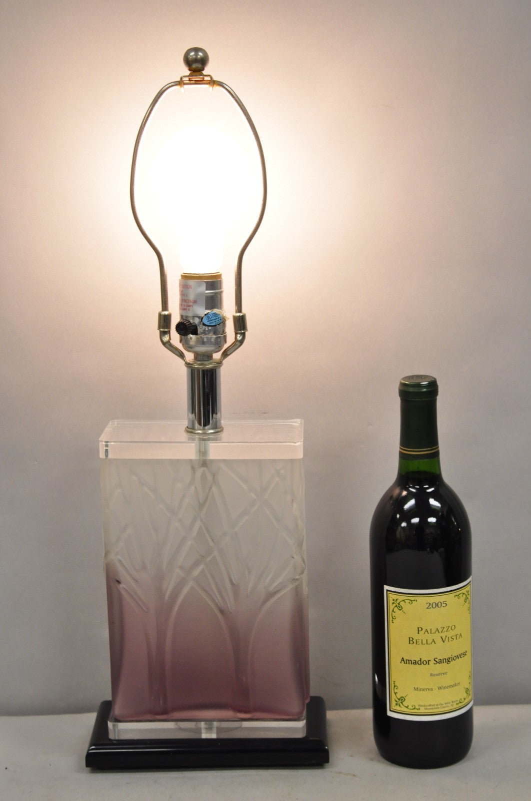 Mid Century Modern Acrylic Lucite Purple "Tree of Life" Small Cube Table Lamp
