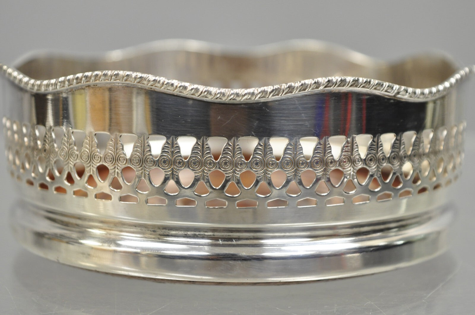 Vintage Sheffield Edwardian Silver Plated Fretwork Mahogany Wine Bottle Coaster