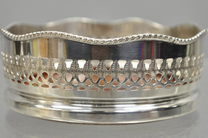Vintage Sheffield Edwardian Silver Plated Fretwork Mahogany Wine Bottle Coaster