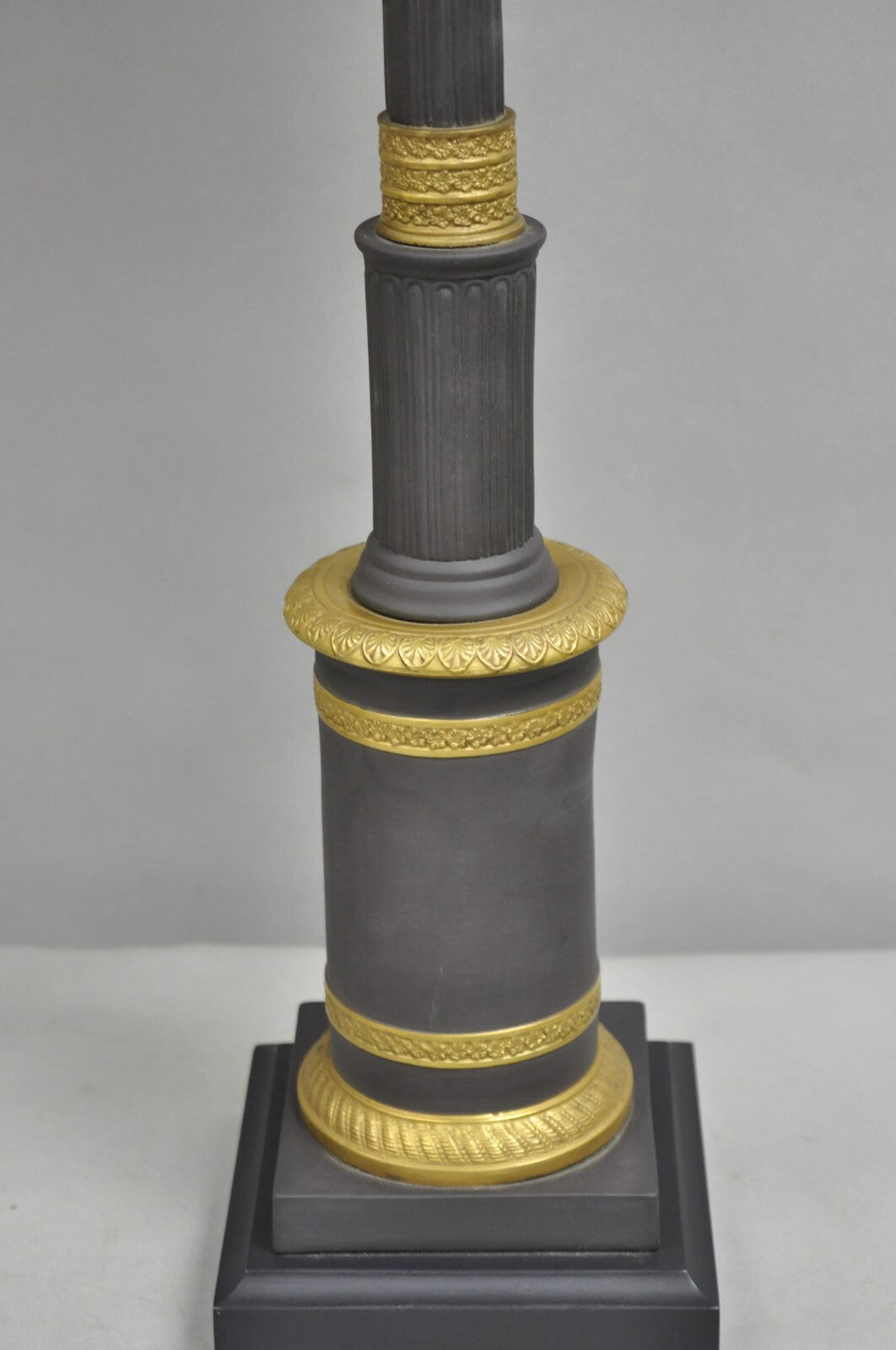 Vintage Marbro French Empire Porcelain Bouillotte Candlestick Table Lamps Pair