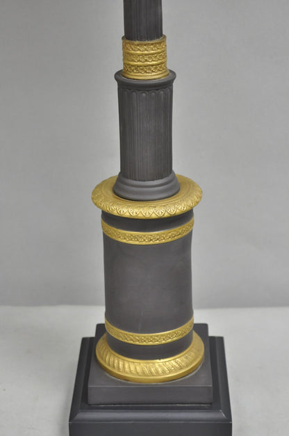 Vintage Marbro French Empire Porcelain Bouillotte Candlestick Table Lamps Pair