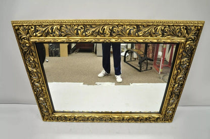 Antique French Baroque Rococo Style Scroll Carved Wood 65" Gold Wall Mirror