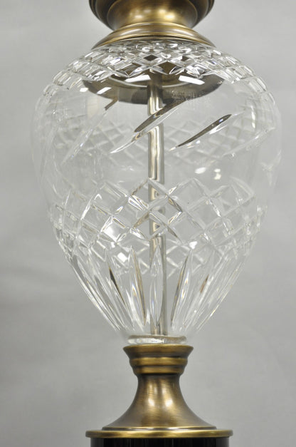 French Empire Cut Crystal Glass Urn & Brushed Brass Table Lamps by Wildwood Pair
