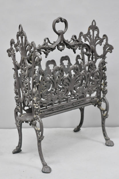 Vintage French Renaissance Victorian Style Cast Iron Magazine Rack with Cherubs