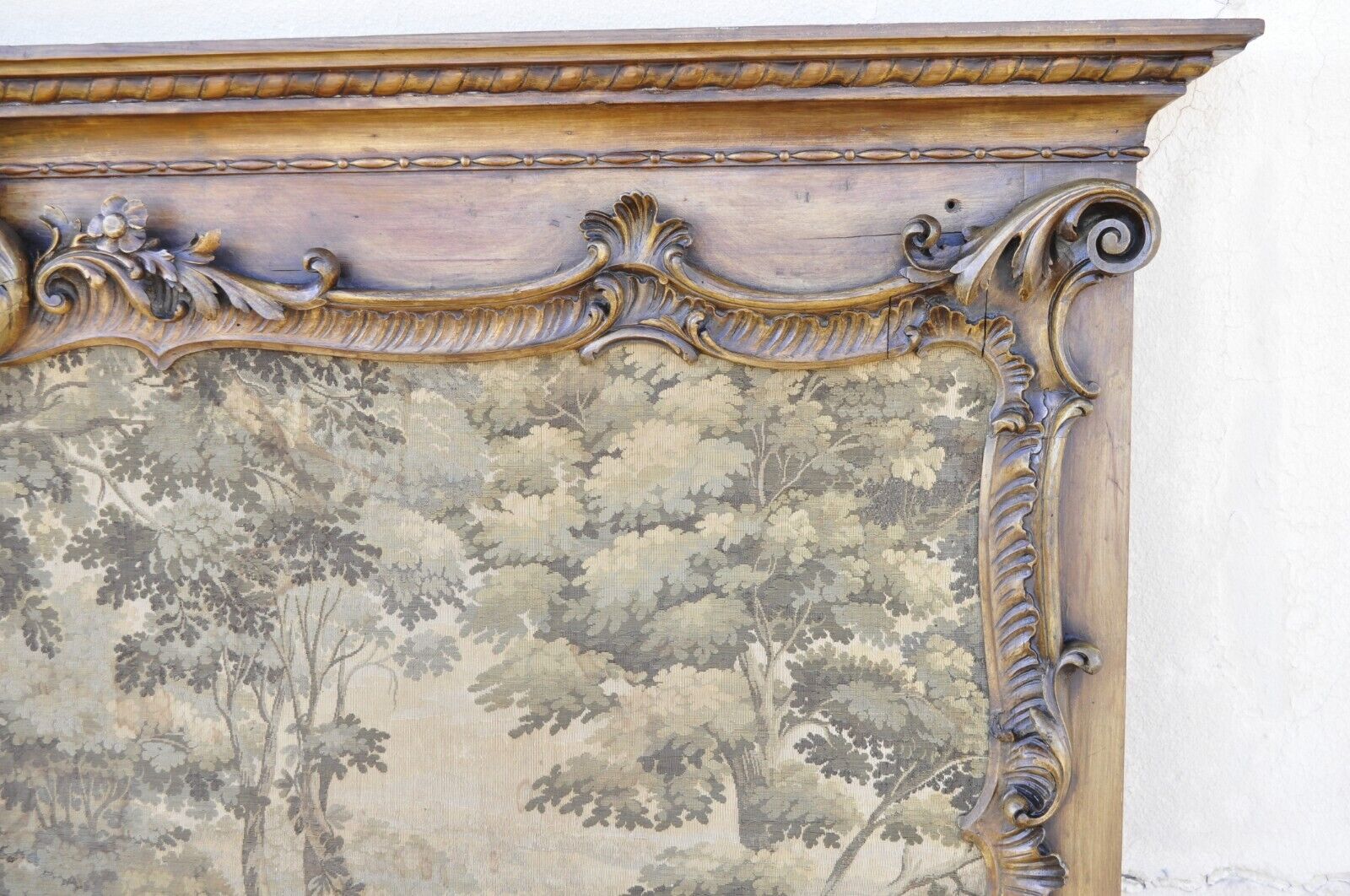 Antique French Louis XV Style Large Overmantle Trumeau Mirror with Tapestry