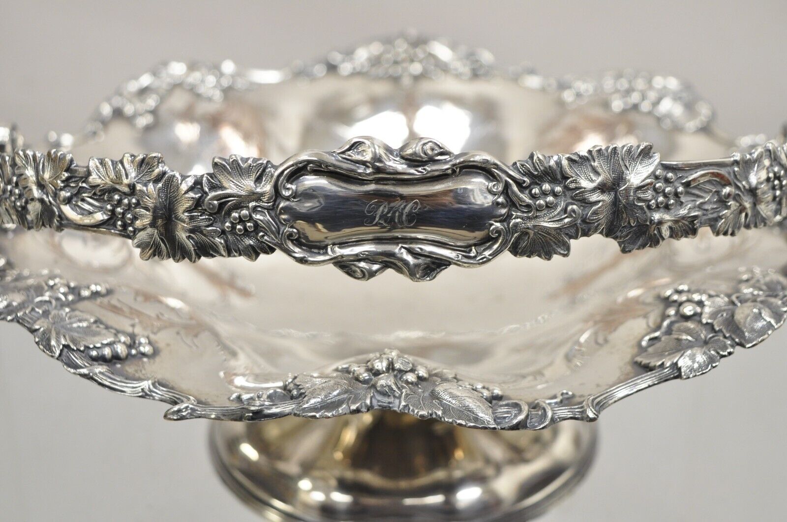 James Dixon & Sons Silver Plated Grapevine Repousse Scalloped Basket Bowl