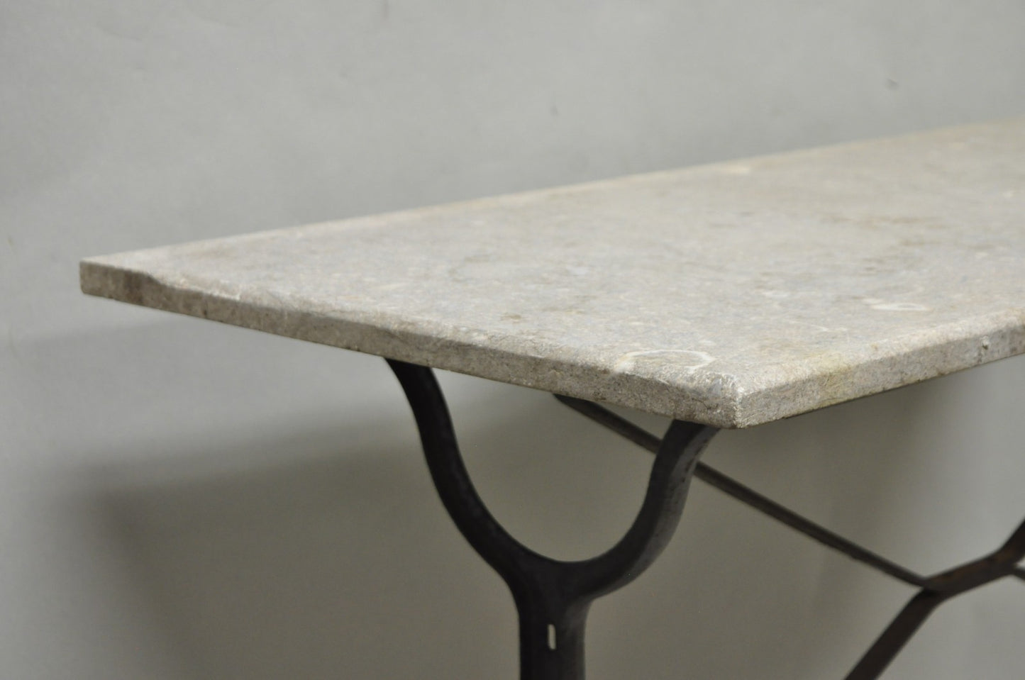 Antique French Victorian Cast Iron Pastry Table Base Marble Top Console Table