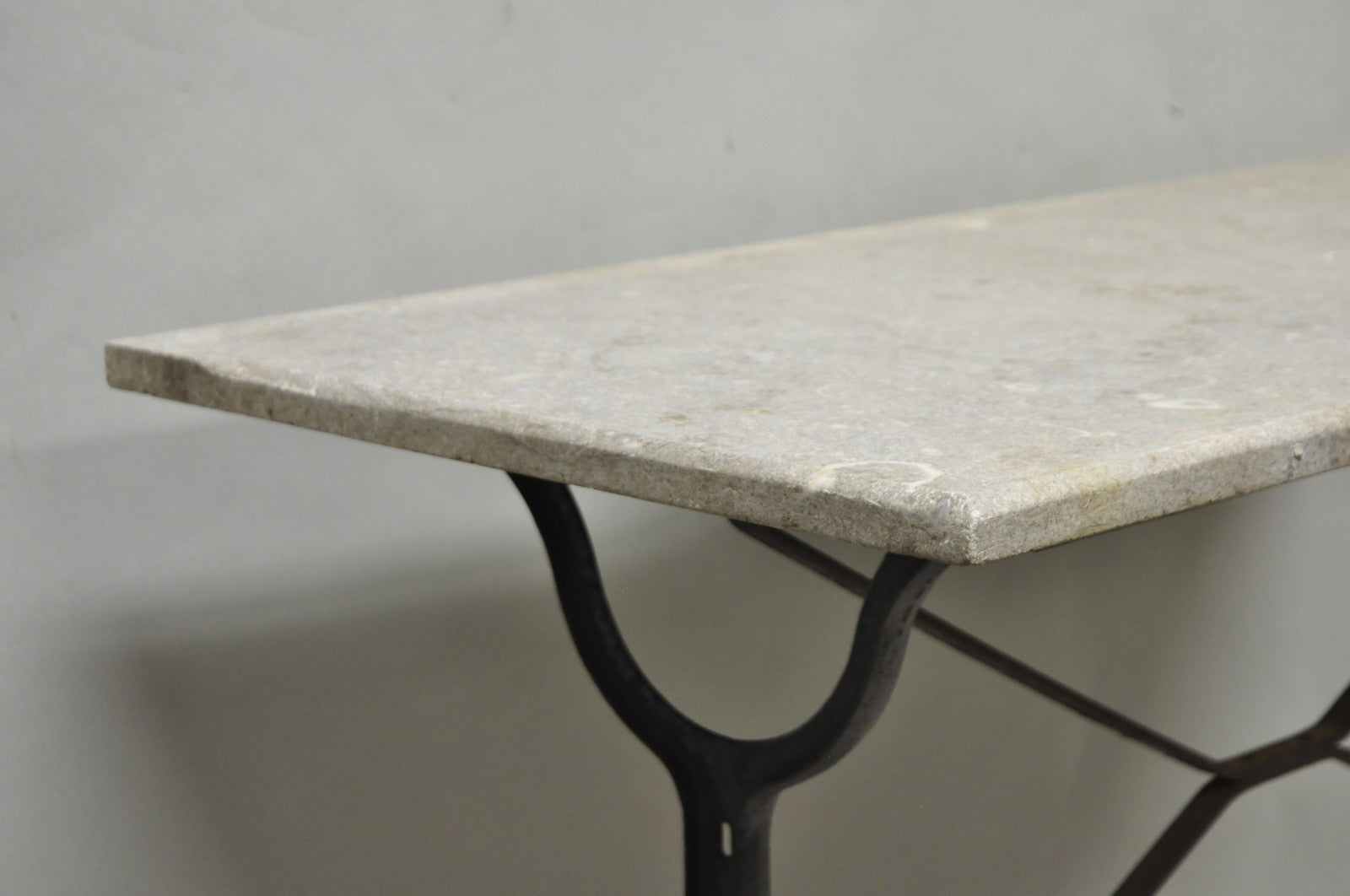 Antique French Victorian Cast Iron Pastry Table Base Marble Top Console Table