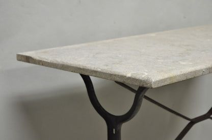 Antique French Victorian Cast Iron Pastry Table Base Marble Top Console Table