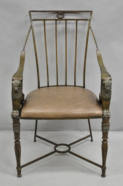 Vintage Egyptian Revival Lion Sphinx Wrought Iron Regency Style Arm Chair