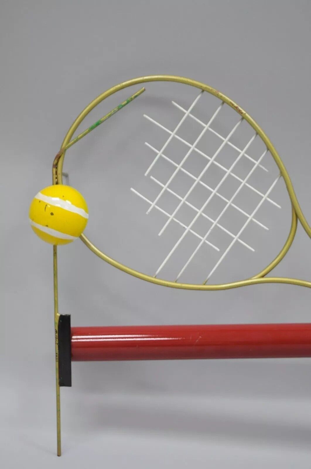 Curtis Jere Modern Pop Art 1988 Red Metal Tennis Racquet and Ball Wall Sculpture