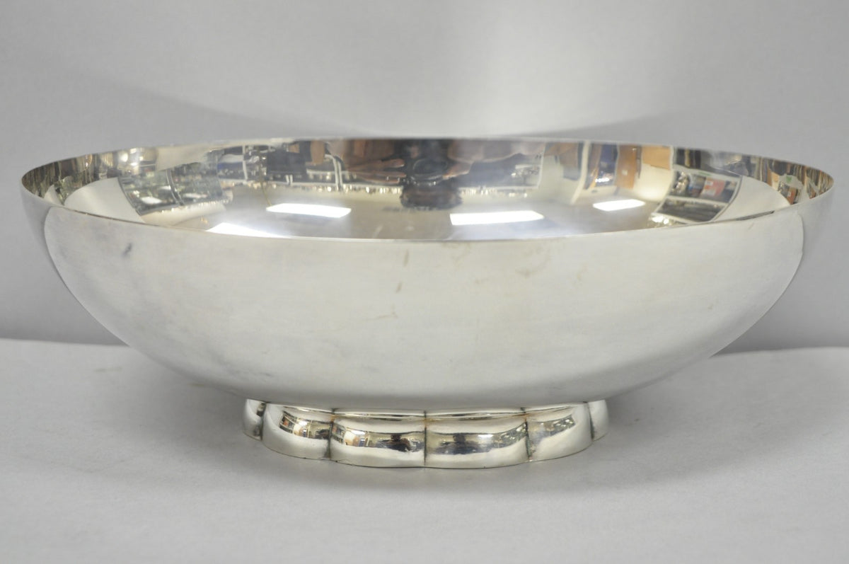 Vintage Poole 811 Modern Silver Plated Scalloped Footed Oval Serving Fruit Bowl