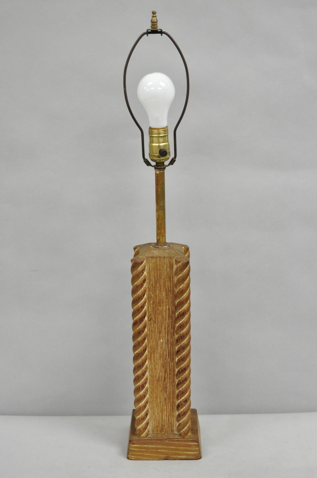 Vintage James Mont Style Mid Century Modern Cerused Oak Spiral Carved Table Lamp