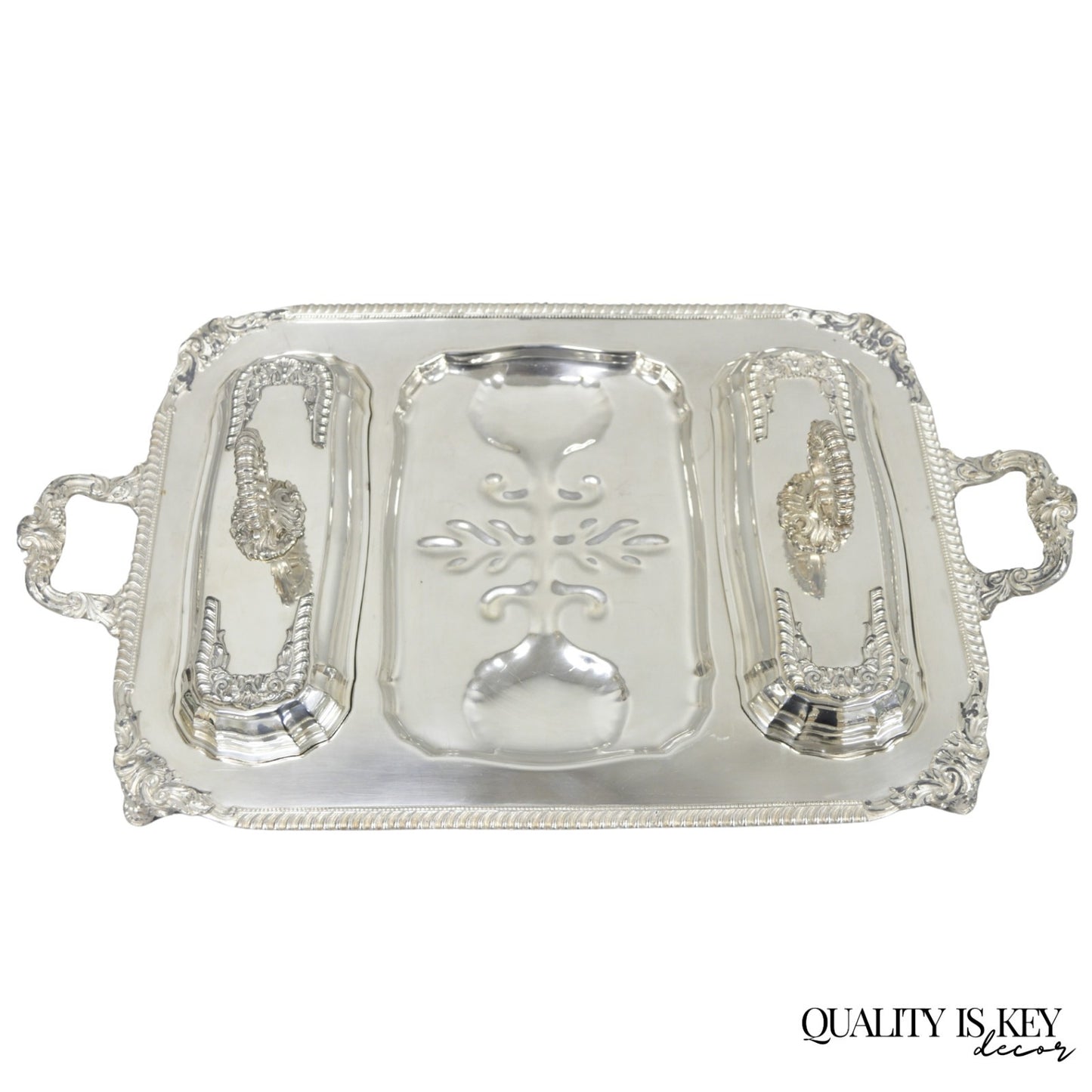 Vintage Victorian Silver Plated Meat Serving Platter Tray w/ Covered Dishes