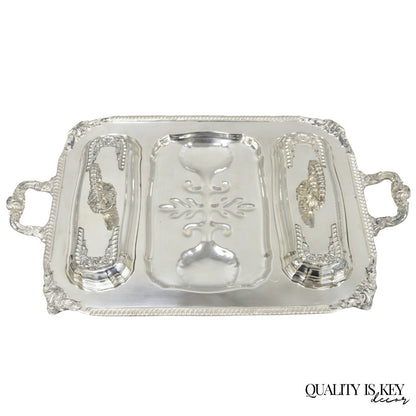 Vintage Victorian Silver Plated Meat Serving Platter Tray w/ Covered Dishes