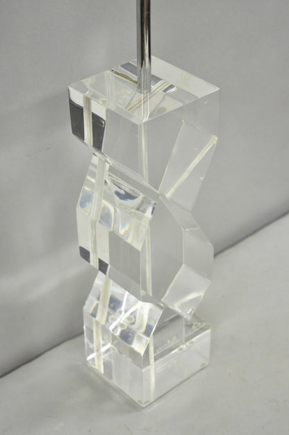 Vintage Les Prismatiques Mid Century Modern Lucite Zig Zag Table Lamp, Signed