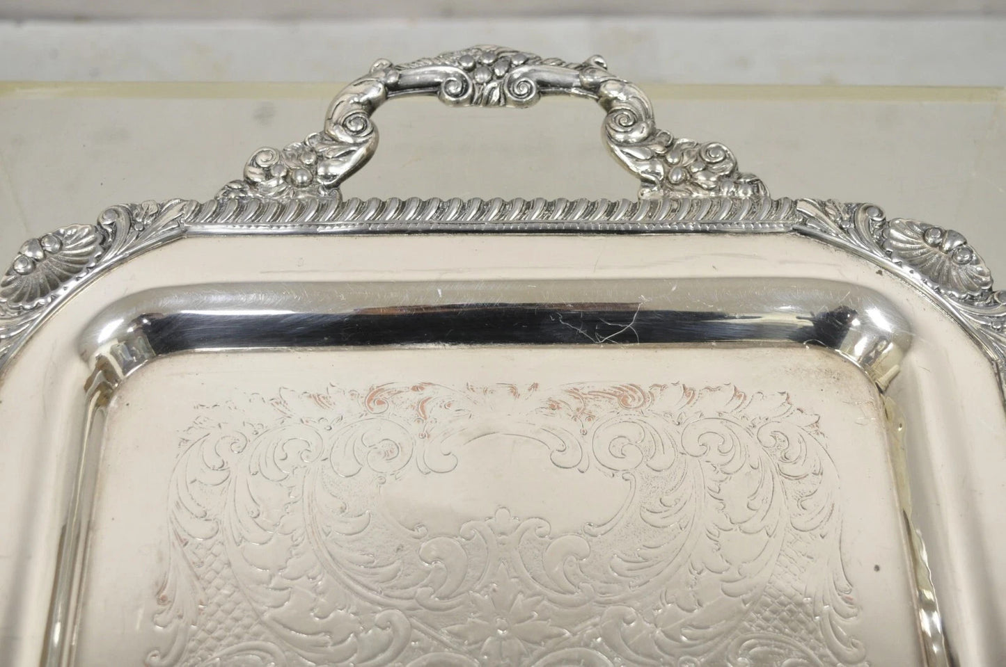 Vintage English Victorian Silver Plated Twin Handle Serving Platter Bar Tray