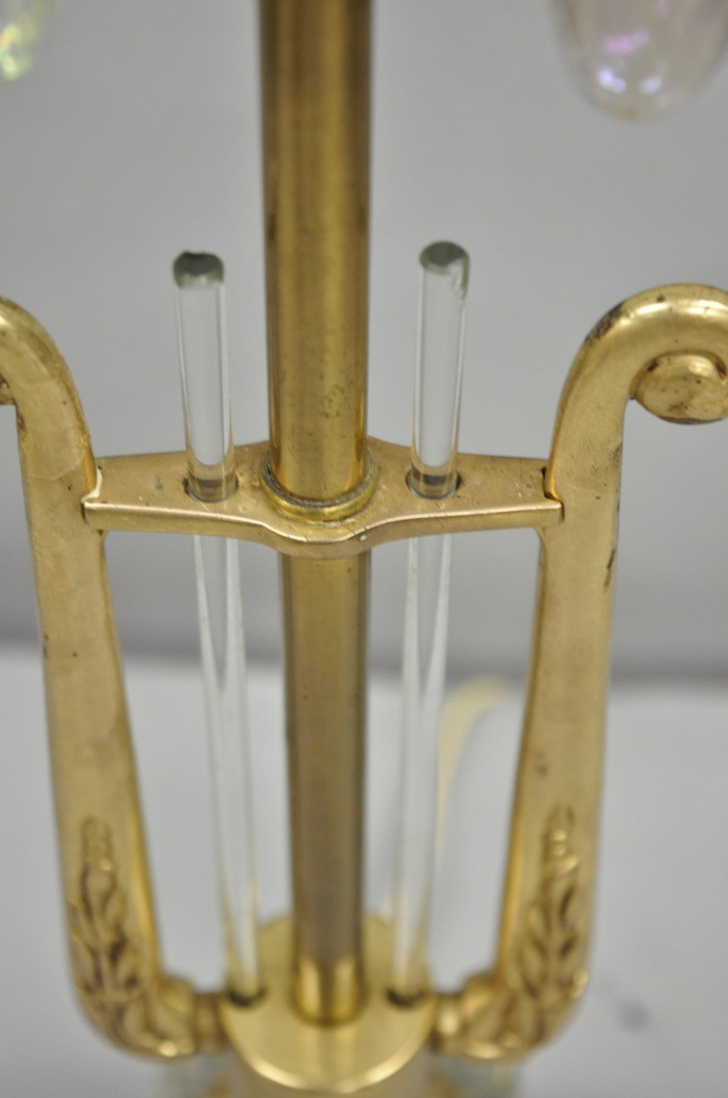 Antique French Empire Brass & Glass Classical Lyre Harp Small Boudoir Table Lamp
