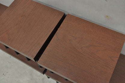 Vintage Mid Century Modern Two Tier Step Walnut Laminate Spindle End Table, Pair