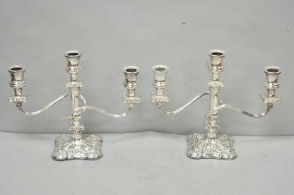 Antique E.G. Webster Victorian Silver Plated Scrolling 3 Arm Candelabra - a Pair