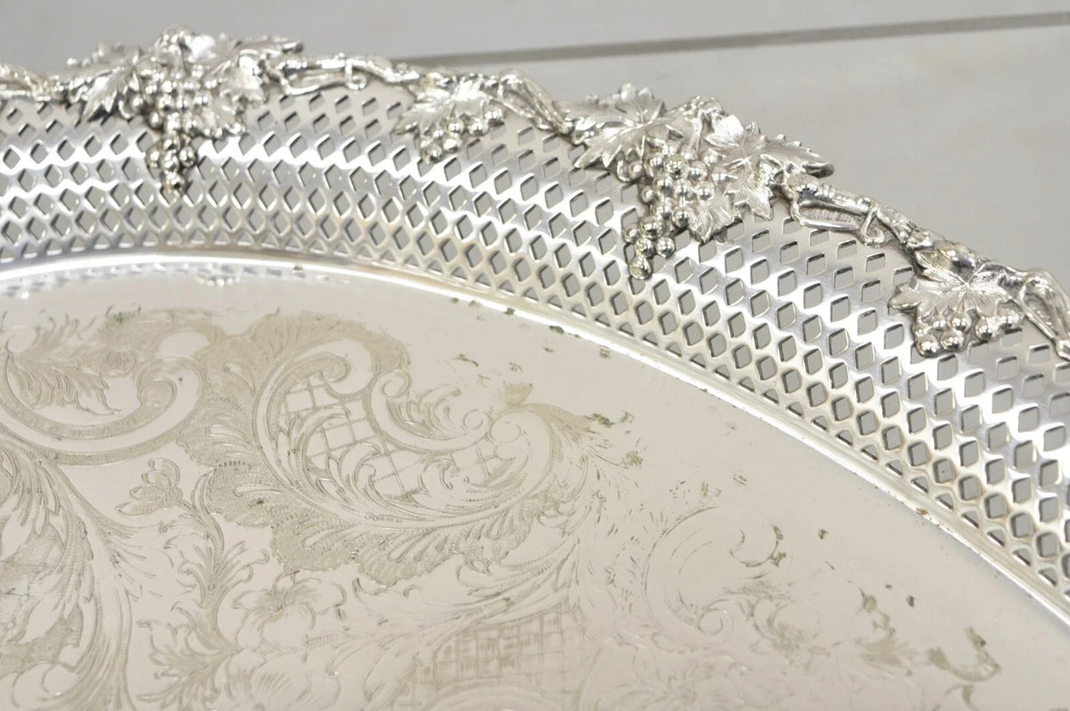 Antique Barker Ellis Victorian Silver Plated Grapevine Repousse Bar Serving Tray