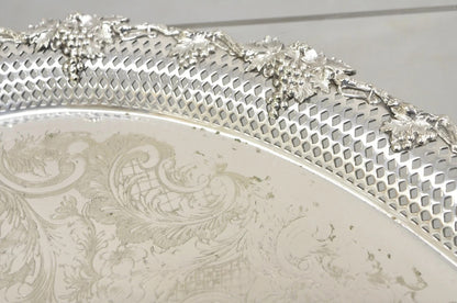 Antique Barker Ellis Victorian Silver Plated Grapevine Repousse Bar Serving Tray