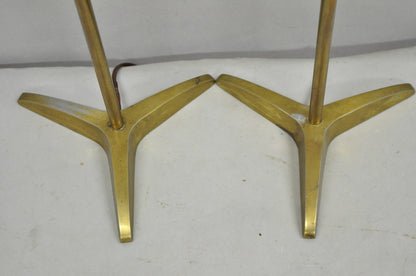 Vintage Gerald Thurston Stiffel Mid Century Modern Brass Tripod Table Lamp Pair