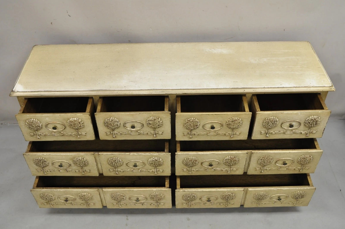 Vintage French Country Provincial Cream Distress Painted Dresser by Roundtree