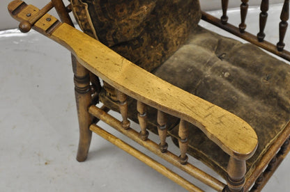 Antique Arts & Crafts Mission Turn Carved Walnut Small Child's Morris Chair