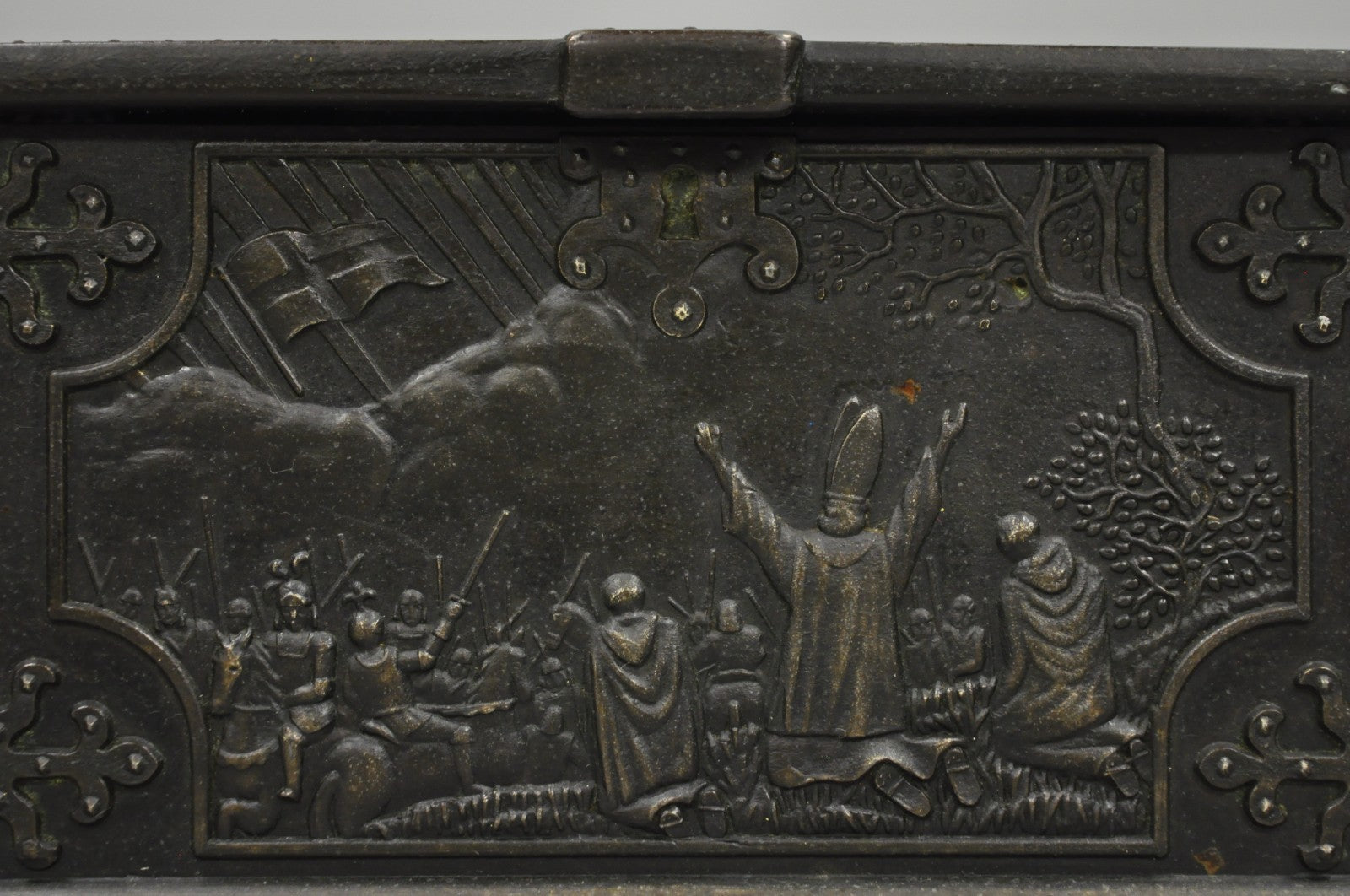 Antique "Iron Art" Denmark Bronze Trinket Jewelry Box Casket "Battle of Estonia"