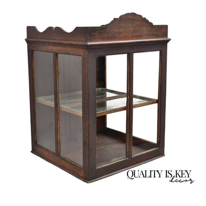 Antique Wood & Glass Counter Top Display County Store Pie Safe Retail Cabinet