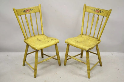Frederick Loeser & Co Yellow Primitive Hitchcock Style Side Chairs - Pair (A)